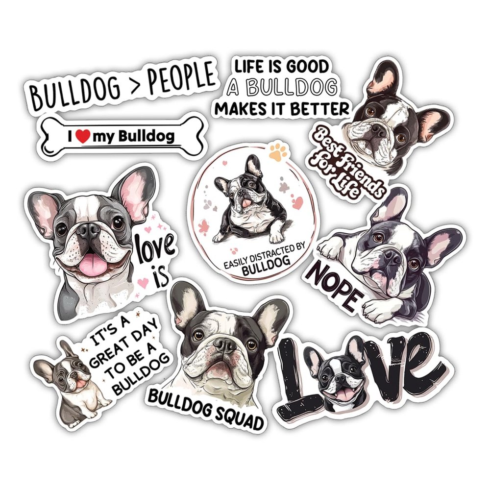 10pcs Fawn Pied Sticker Sheet, Cute and Vinyl Decals for Bulldog Lovers, Dog Owners, and Pet Fans, Waterproof, UV-Resistant, for Laptop, Water Bottle, Journal, Notebook, Phone Case, Crate