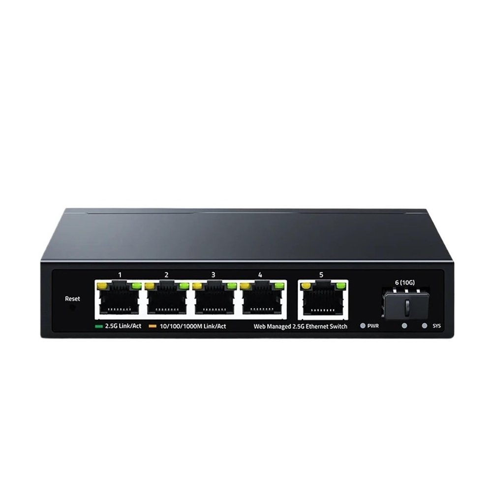 2.5GbE Managed Switch 5 Ports 2500M Network 10G SFP+ Slot Uplink Web Management Static Link Aggregation Hub Internet Splitter(AU Plug)