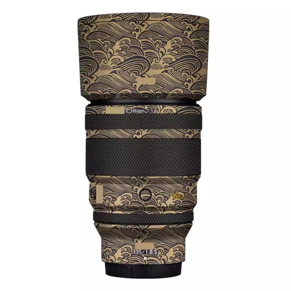 Camera Skin Wrap Lens Skins Protector Anti-Scratch Coat Wrap Cover Sticker for Nikon Z 135mm F1.8 S Plena(Wave Gold)