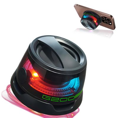 UUM Portable Bluetooth 5.4 Speaker with LED Lights, Phone Magnetic Stand, TWS Pairing, Fit for iPhone, Android, Laptops, PC, Stereo Multifunctional Wireless Speakers. (Black 1 Piece)