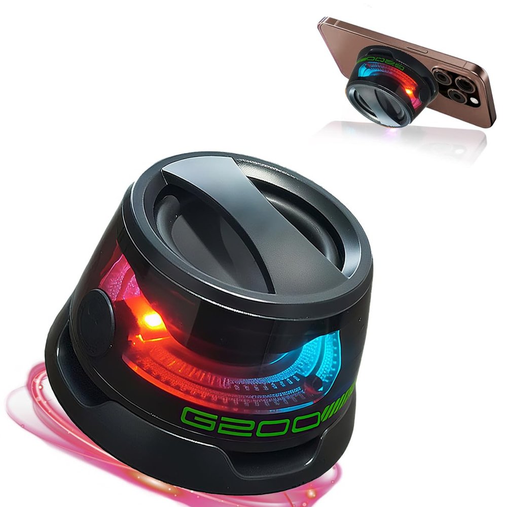 UUM Portable Bluetooth 5.4 Speaker with LED Lights, Phone Magnetic Stand, TWS Pairing, Fit for iPhone, Android, Laptops, PC, Stereo Multifunctional Wireless Speakers. (Black 1 Piece)