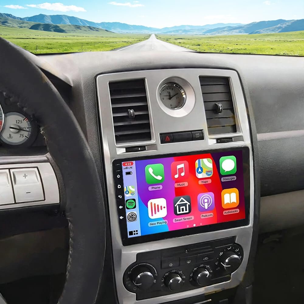 Double Din Car Radio for Chrysler 300 C 300C 2004 2005 2006 2007 Radio Upgrade, 9 inch Touch Screen Android Radio with Wireless Carplay Stereo Bluetooth FM RDS AHD Backup Camera SWC, 2+32G