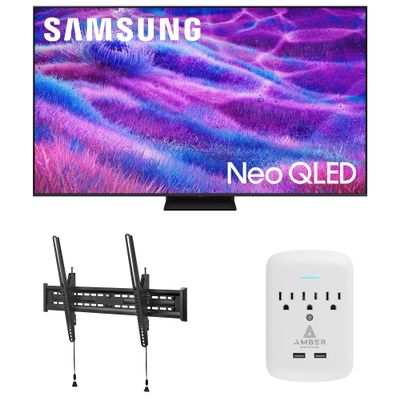 Samsung QN65QN80FAFXZA 65 Inch Neo QLED QN80F Series Supreme UHD 4K TV with a Walts TILT-MOUNT-43-90 Large/XL Tilt Mount and Amber Protection 3-Outlet-Surge Surge Protector (2025)