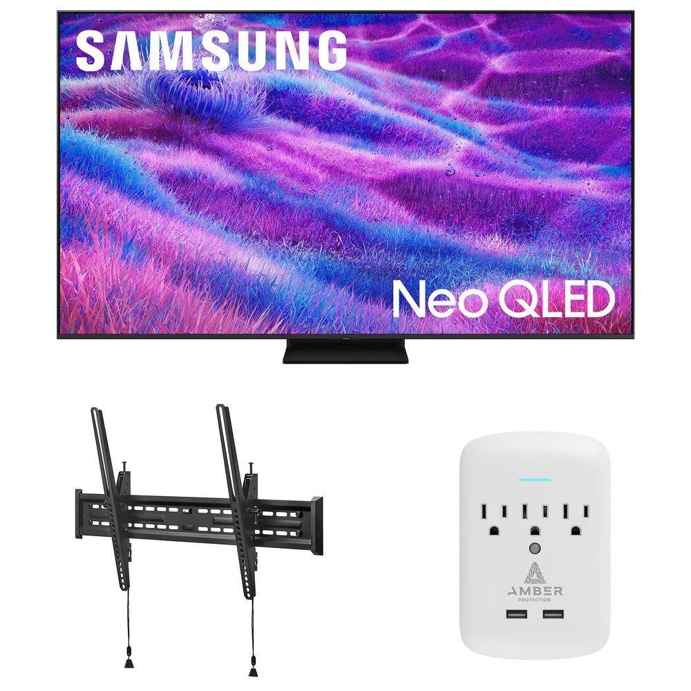 Samsung QN65QN80FAFXZA 65 Inch Neo QLED QN80F Series Supreme UHD 4K TV with a Walts TILT-MOUNT-43-90 Large/XL Tilt Mount and Amber Protection 3-Outlet-Surge Surge Protector (2025)