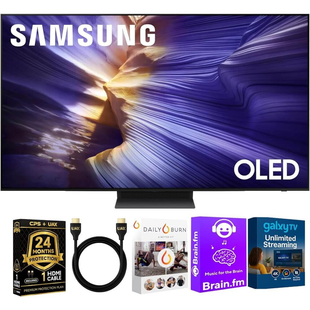 Samsung OLED S90F 4K Smart TV Bundle Ultra Thin Design, HDR+, 144Hz Gaming, Alexa Built-in, AI Upscaling w/AUX HDMI Cable, 2-Year Protection, Streaming Apps (65, Inches)