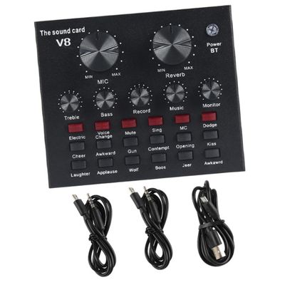 BESPORTBLE 1Set Professional Live Streaming Sound Card with Intelligent Noise-reduction Chip Adjustable Volume and Reverberation for Singing Podcasting and Recording Studio Use