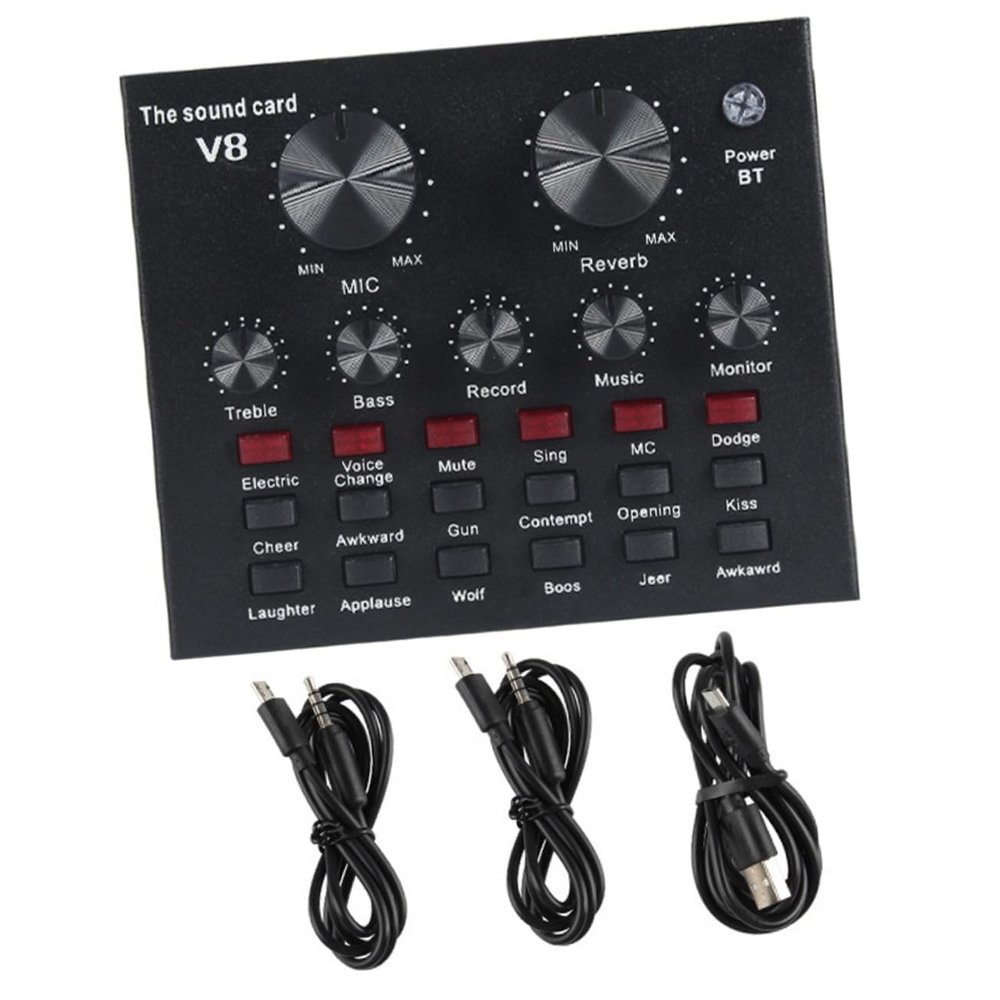 BESPORTBLE 1Set Professional Live Streaming Sound Card with Intelligent Noise-reduction Chip Adjustable Volume and Reverberation for Singing Podcasting and Recording Studio Use