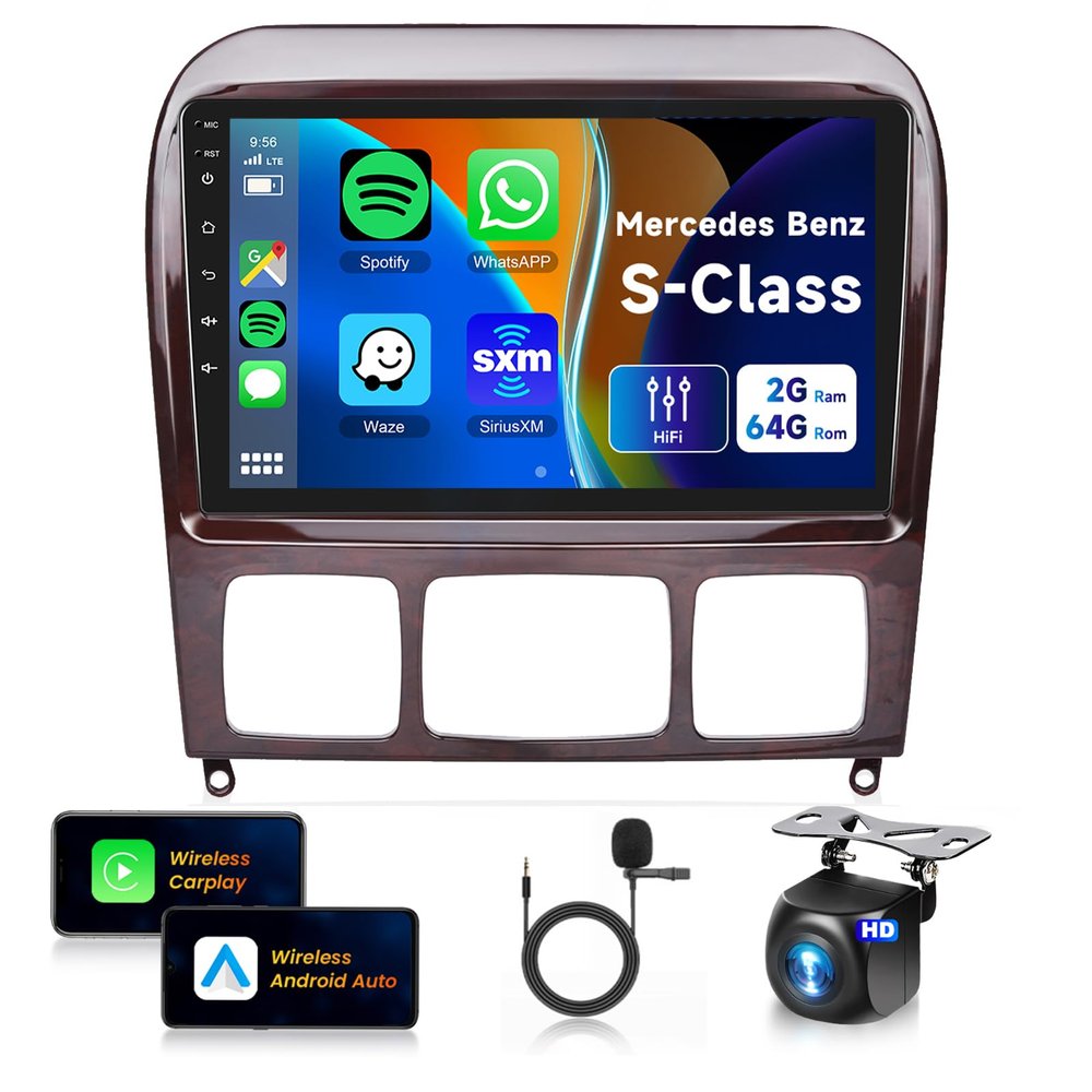 2+64G for Mercedes Benz S-Class W220 S280 S320 S350 S400 S430 S500 S600 S55 AMG 99-07 Car Radio Wireless Carplay/Android Auto,Android Car Stereo 9 Inch GPS DSP WiFi FM/RDS+Backup Camera