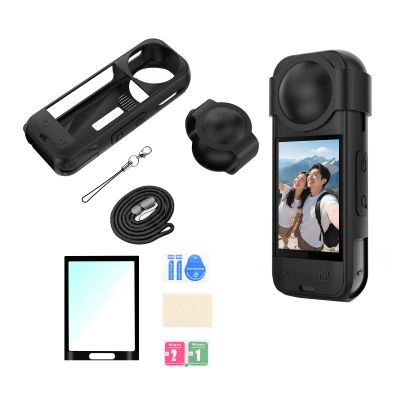 Wtohoby Silicone Case + Lens Cap + Lanyard + Screen Protector Film for Insta360 X5 Camera Scratch-Proof Full Protector for Insta 360 Camera Cover Accessories