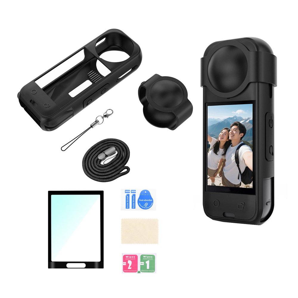 Wtohoby Silicone Case + Lens Cap + Lanyard + Screen Protector Film for Insta360 X5 Camera Scratch-Proof Full Protector for Insta 360 Camera Cover Accessories