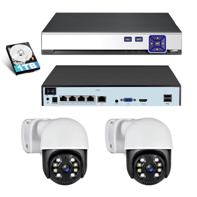 KERUI 4CH Network Video Recorder Set for Home Security 4Channel PoE NVR with 2Pcs 4MP HD POE Cameras, 24/7 Recording Human Detection Pre-Installed 1TB Hard Drive