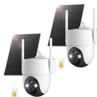 Apone 4G LTE Cellular Solar Security Camera, No WiFi Security Camera, 360 View, 2K Color Night Vision, Motion Detection, 2 Way Audio, Motion Alerts, Built in SIM Card (2-Cam Pack)