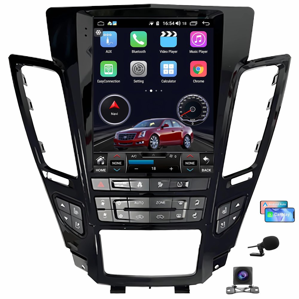Android 14 Stereo Radio for Cadillac CTS 2007-2012 Replacement Upgrade Head Unit Tesla Style IPS Touch Screen Built-in Wireless Apple Carplay & Android Auto with GPS Navigation Bluetooth WiFiBlack