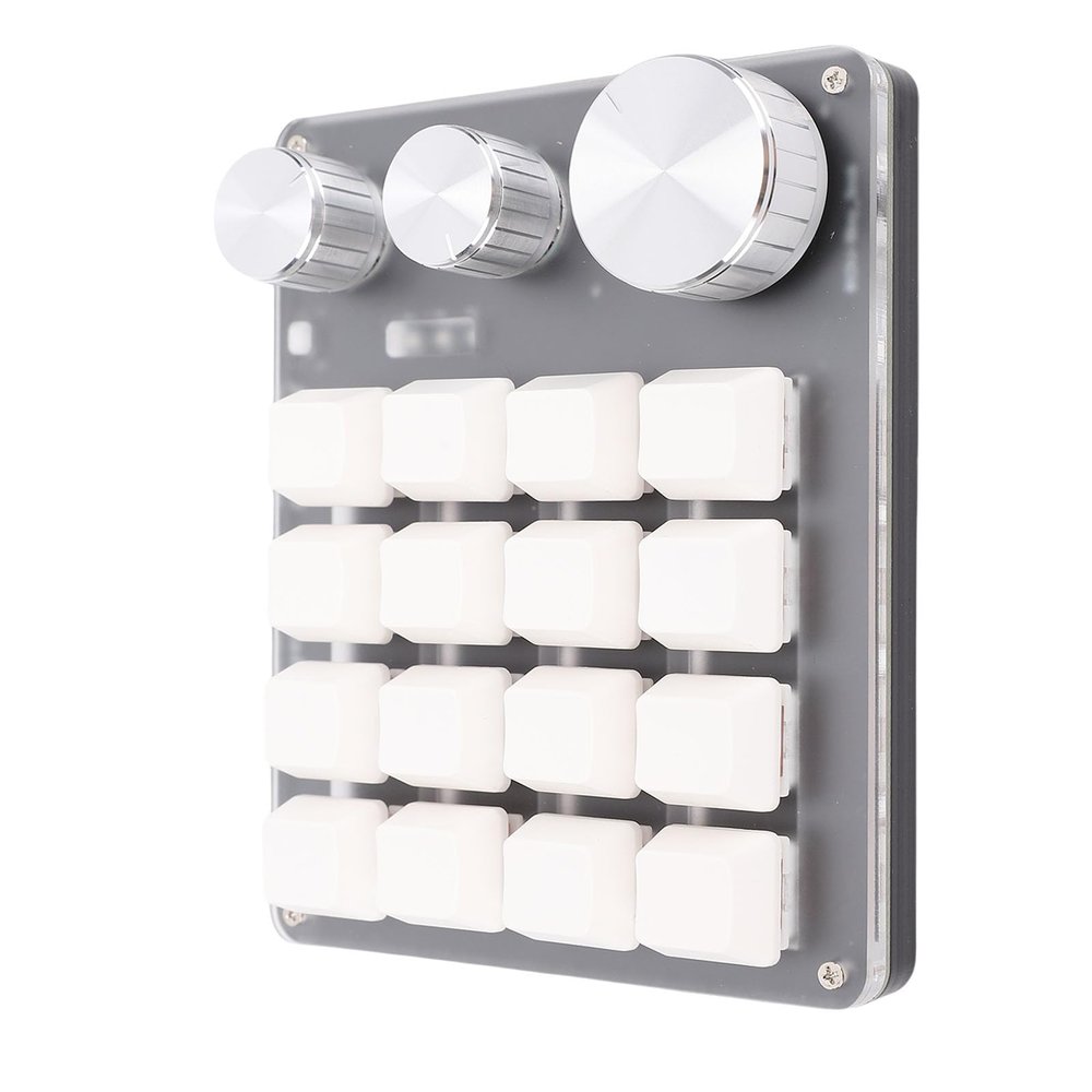 Zunate Mechanical Macro Keyboard 16 Keys 3 Knobs with BT 2.4G Wired Modes Custom Keypad with Red Switches LED Lights for Shortcuts Editing Streaming Design (White)