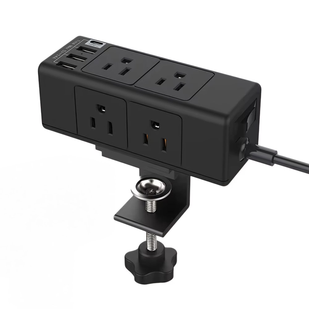 Desk Clamp Power Strip Desktop Mount Charging Station with 6 outlets 4 USB Ports 10 ft Under Desk