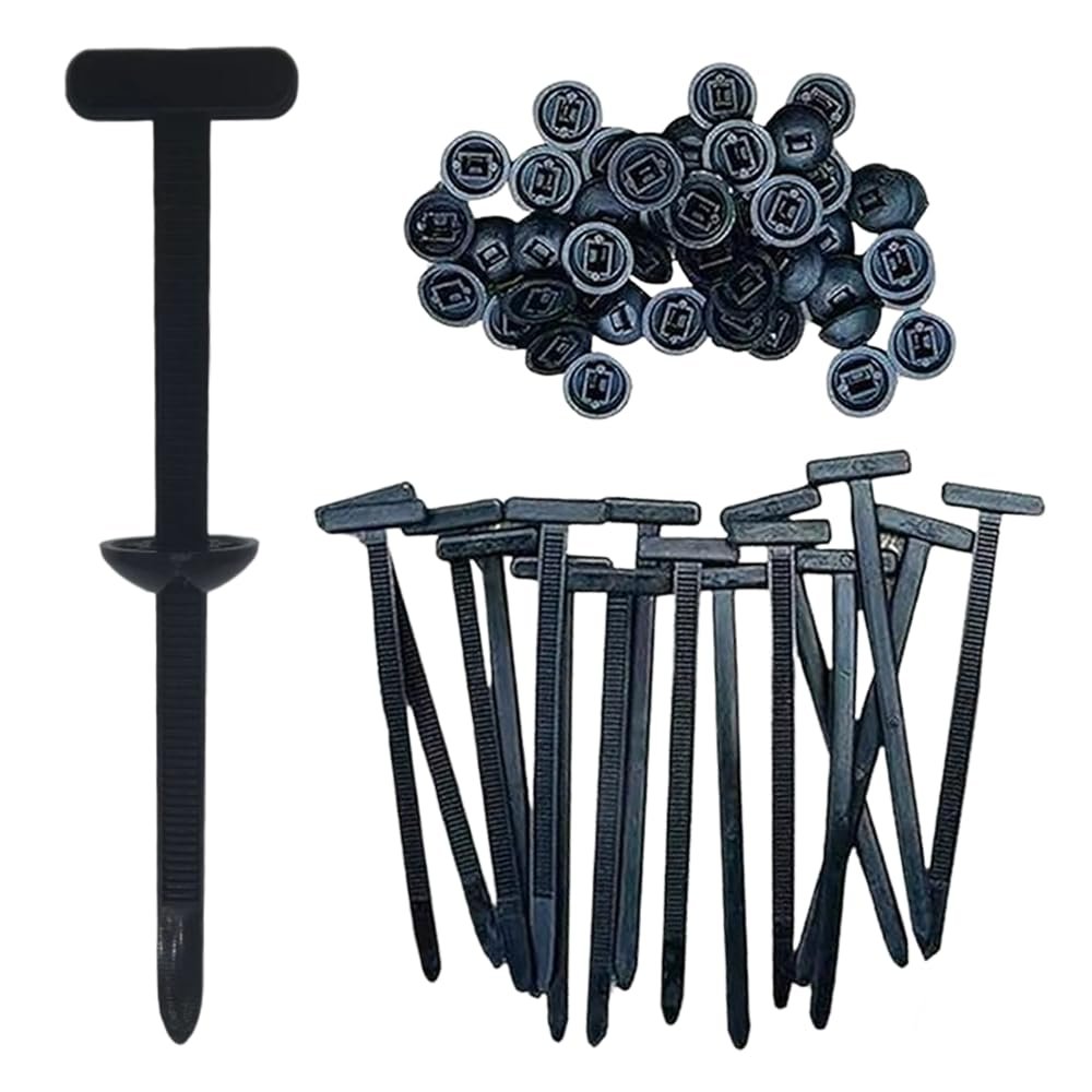 100PCS Nylon Universal Cable Tie Buckle for Car, Heavy Duty Self-Locking Zip Ties Holder with Pin & Button Design, Multifunctional Cable Tie Buckle UV Resistant Black Zipties for Daily Repair (100)
