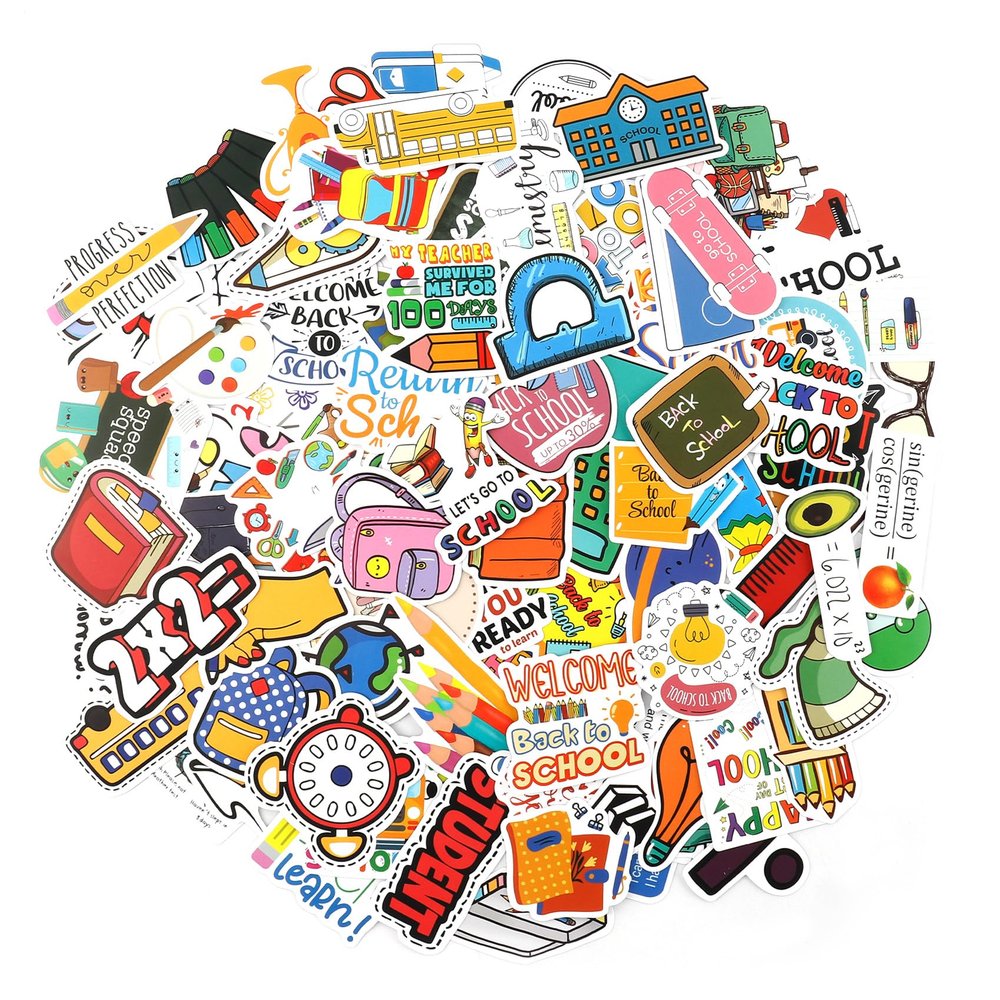 100PCS Bulk Stickers Pack for Students and Teachers, Colorful Motivational Classroom Reward Decals with School Subject Designs for Water Bottles, Laptops, Planners and Scrapbooking Supplies