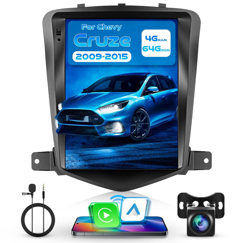 4G+64G Android 15 Car Stereo for Chevrolet Chevy Cruze 2009-2015 with Wireless Carplay Android Auto, 9 Inch 1280 * 720 Touch Screen GPS/WiFi/Bluetooth 5.0/ FM/32EQ/ SWC/Backup Camera