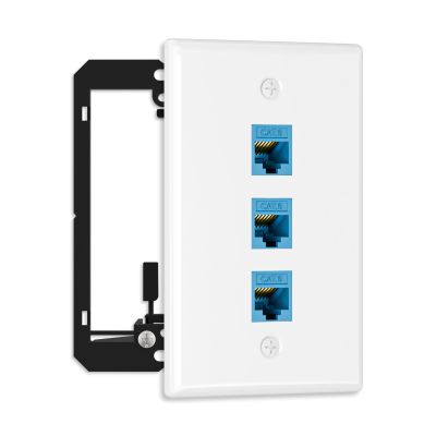 FGB 10Gbps Ethernet Wall Plate, 3 Port CAT6 Wall Plate and Jack, RJ45 Ethernet Wall Outlet with Single Gang Low Voltage Mounting Bracket