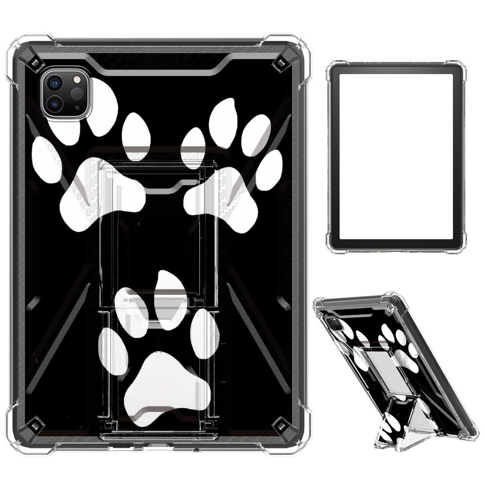 Case for iPad Pro 12.9 2022/2021/2020/2018,Clear TPU Shockproof Stand Bumper Back Cover Transparent Case for iPad Pro 12.9" 6th Gen/5th Gen/4th Gen/3rd Gen,Black White Dog Paw