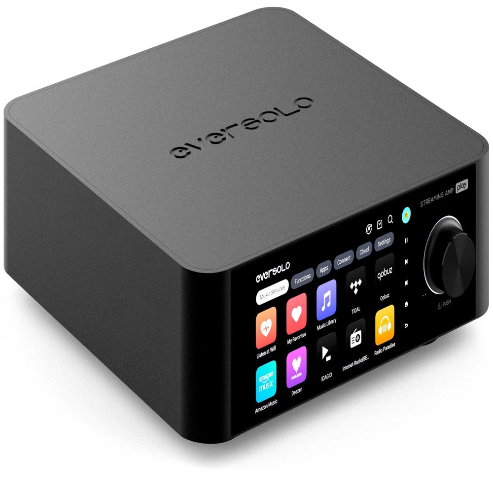 Eversolo Play | Music Streamer with DAC & Amplifier 60W2ch(8) / 110W2ch(4) | 5.5" LCD Touchscreen, Support Room Correction & Multi Room System, Stream Qobuz, Tidal&More | Black (Standard Edition)