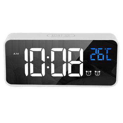 Luocute Mirror LED Alarm Clock Two Sets of Alarm Rechargeable Voice Activated Digital Clock Digital Alarm Clock for Bedrooms Bedside Desk (Silver)