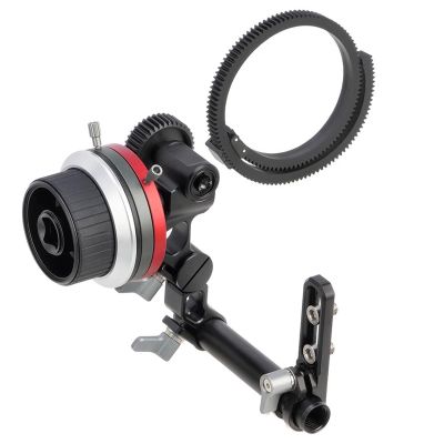 Mini Follow Focus with A B Stops and 15mm Rod Clamp, Gear Ring Belt, Fits Different Diameter Lenses Up to 114mm, for DLSRs and Mirrorless Cameras