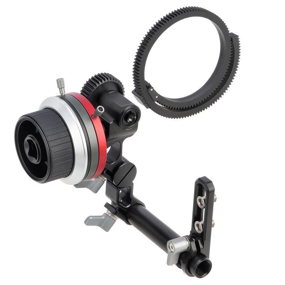 Mini Follow Focus with A B Stops and 15mm Rod Clamp, Gear Ring Belt, Fits Different Diameter Lenses Up to 114mm, for DLSRs and Mirrorless Cameras