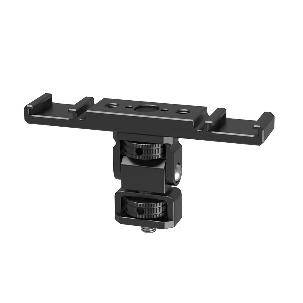 NovelGoal Dual Cold Shoe Extension Bar Bracket w 1/4" Thread & Cable Slot - Extender for Monitor LED Light Camera Cage (with 1/4 ARRI-Standard Rotation Expansion Base)