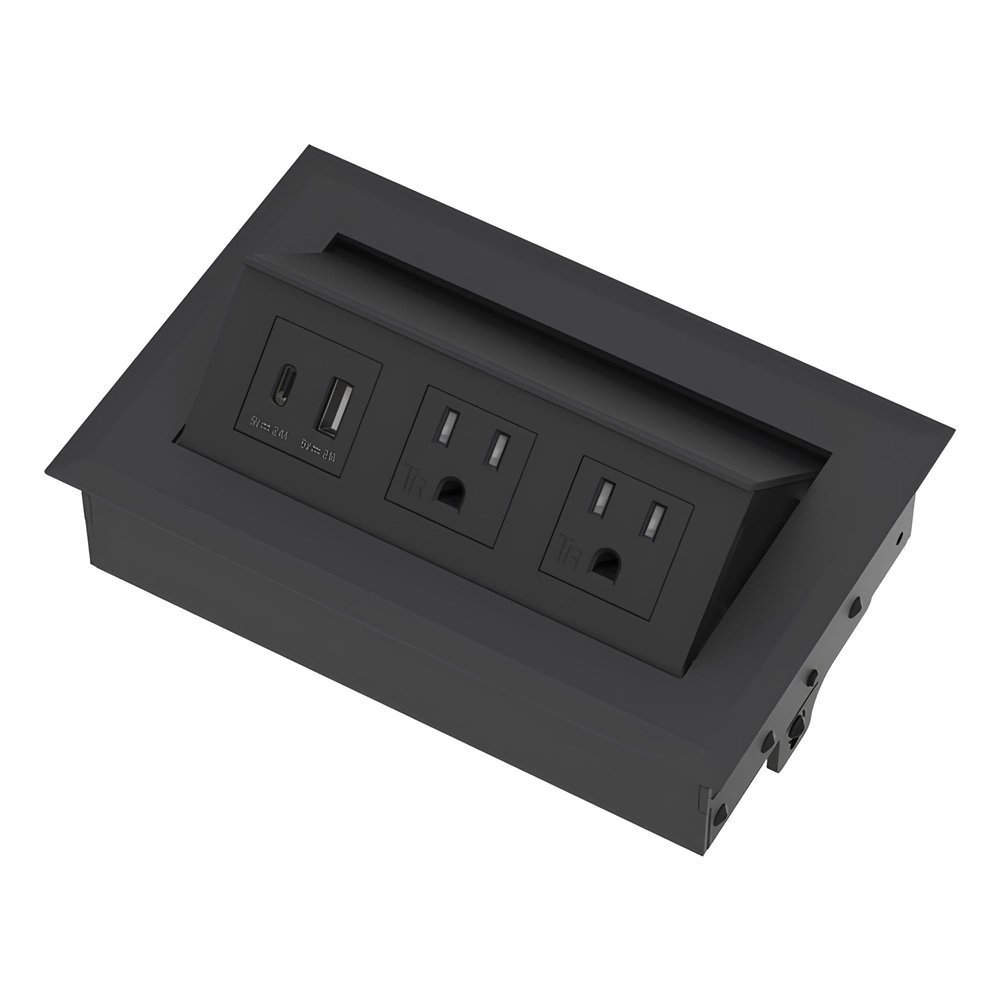 Brixwell QH0F-003 Hide A Dock Power Or Data Station with 1 USB A Port At 10.5 Watts and 1 USB C Port At 12 Watts Version Black Finish