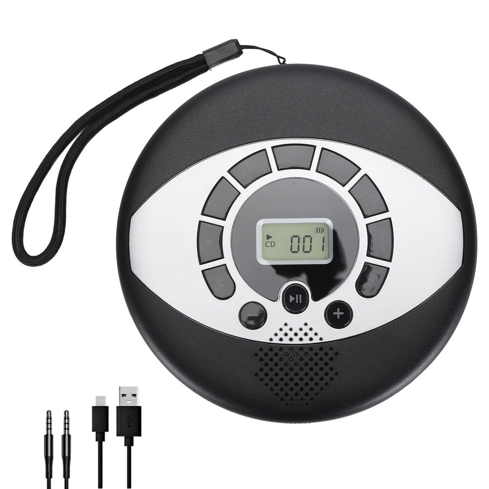 Portable CD Player, Discman Personal CD Player with Speaker, Anti Skip Protection, USB Rechargeable, Digital LCD Display for Car & Home