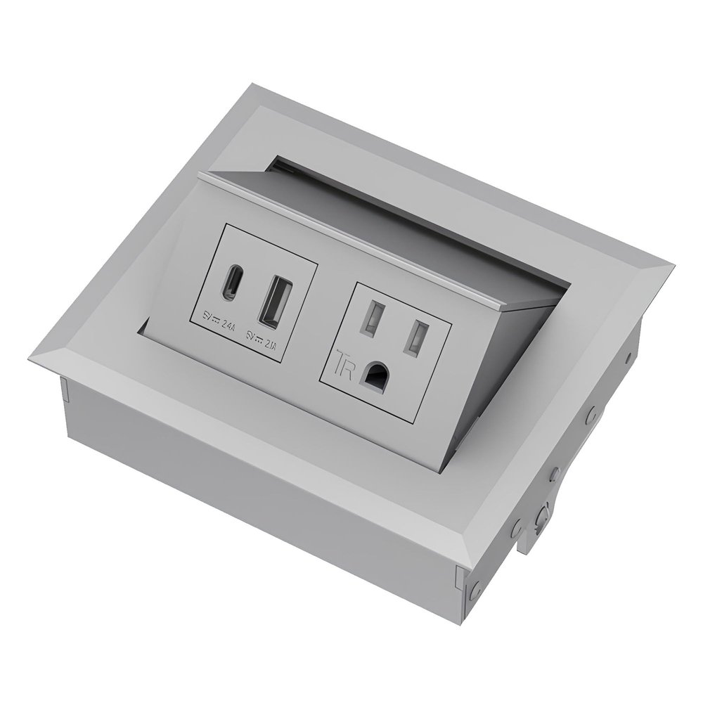 Brixwell QHZ4-003 Hide A Dock Power Or Data Station 1 USB A Port at 10.5 Watts and 1 USB C Port at 12 Watts Version Silver Finish