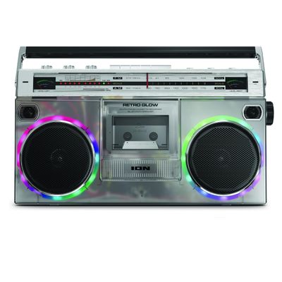 ION Audio Retro Glow Boombox - Deluxe Stereo AM/FM Radio Cassette Dual Speakers with Full-Range Bass (Renewed)