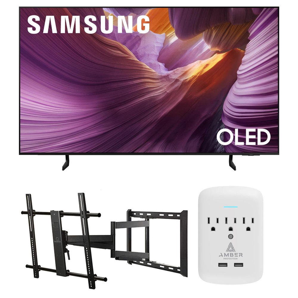 Samsung QN65S85FAFXZA 65 Inch OLED HDR 4K Smart TV with a Walts TV Large/Extra Large Full Motion Mount for 43"-90" TVs and Amber Protection 3-Outlet-Surge Surge Protector (2025)