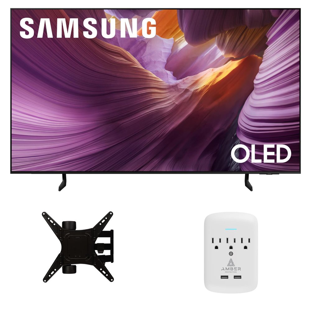 Samsung QN65S85FAFXZA 65 Inch OLED HDR 4K Smart TV with a Walts TV Medium Full Motion Mount for 32"-65" TVs and Amber Protection 3-Outlet-Surge Surge Protector (2025)