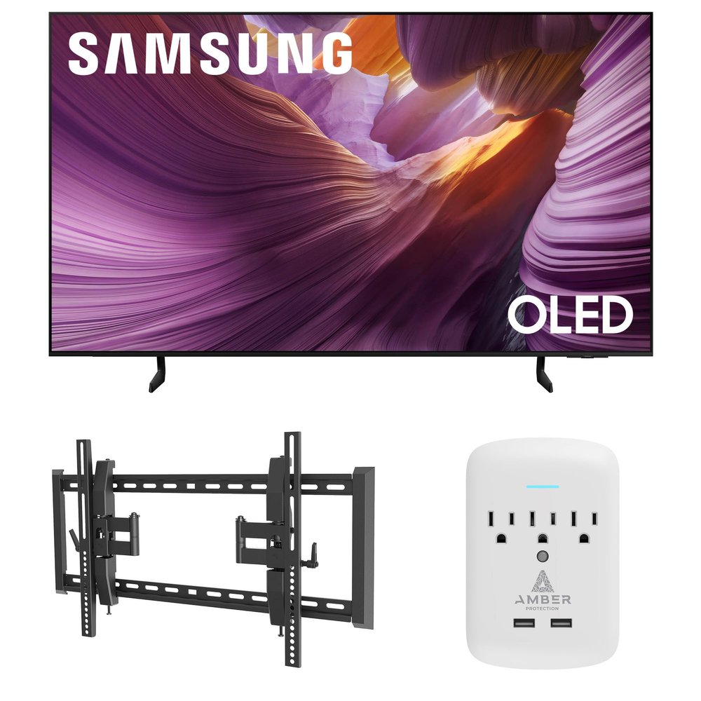 Samsung QN65S85FAFXZA 65 Inch OLED HDR 4K Smart TV with a Walts TV TILT-EXTENSION-37-90 Tilt Mount for 37"-90" TVs and Amber Protection 3-Outlet-Surge Surge Protector (2025)