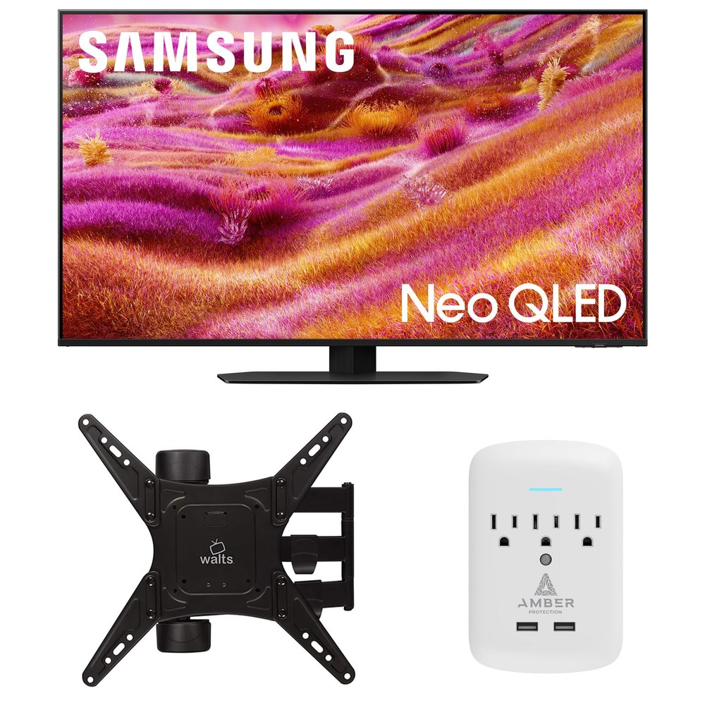 Samsung QN43QN90FAFXZA 43 Inch Neo QLED 4K QN90F Vision AI Smart TV with a Walts Medium Full Motion Mount and Amber Protection 3-Outlet-Surge Surge Protector (2025)