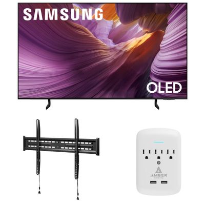 Samsung QN65S85FAFXZA 65 Inch OLED HDR 4K Smart TV with a Walts TV FIXED-MOUNT-43-90 TV Mount for 43"-98" TVs and Amber Protection 3-Outlet-Surge Surge Protector (2025)