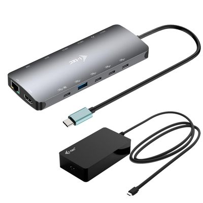 i-tec 4K Metal Nano USB-C Docking Station - 2x HDMI, 4x USB-C (10Gbps), 1x USB-A (10Gbps), 2x USB-A 2.0, Audio, SD/TF, 1Gbps LAN, PD 3.1 (140W) with Power Supply