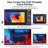 23.8" Portable Touchscreen Monitor 100% sRGB VA FHD 1080P, 4000:1 Contrast, VESA, Built-in Speaker, w/90Adjustable Stand USB-C HDMI 75Hz External Second Touch Screen Display for Laptop/PC/Phone view 3
