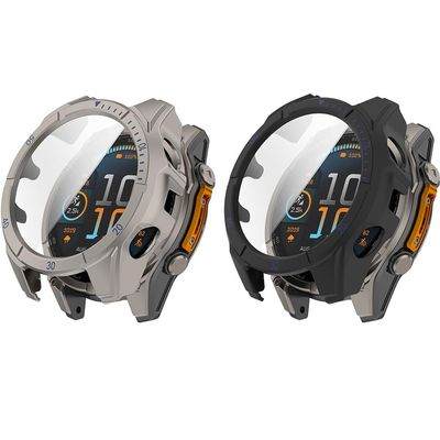 2 Pack Hard Case for Garmin Tactix 8 AMOLED 47mm 51mm with Screen Protector, Hard PC Protective Case Shockproof Anti-Scratch Bumper Cover (Black&blue/Dark Gray, Garmin Tactix 8 AMOLED 51mm)