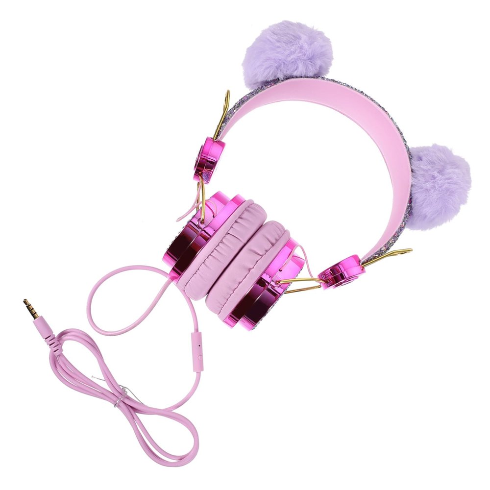 DIYEAH Adorable Plush Cartoon Ear Headset for Ear Stereo Headphones with Volume Limit for Classes Compatible with Tablets