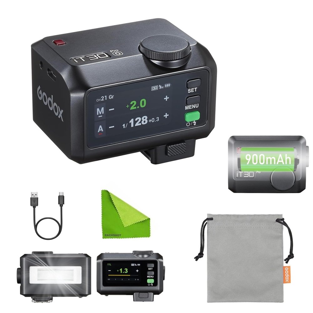 Godox iT30 Pro O Mini Camera Flash for Olympus and Panasonic Camera,TTL Mode Auto Exposure,HSS 1/8000s, 2.4G Wireless Master/Receiver,Compatible with GH4,S1,E-M1,E-M10II,E-M10II,LX100,DMC-GX85 (Black)