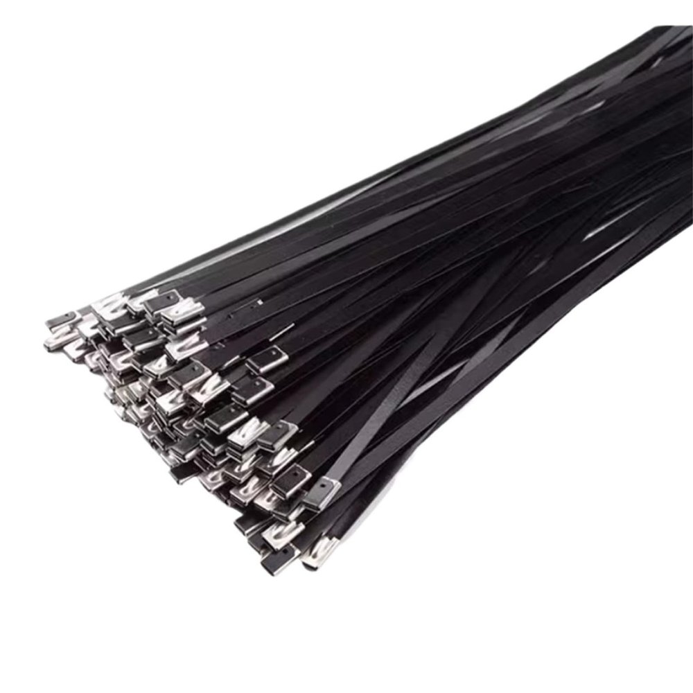 100 Pcs Stainless Steel Coated Locking Metal Cable Ties, Zipper Exhaust Multi-Purpose(4.6x150mm)