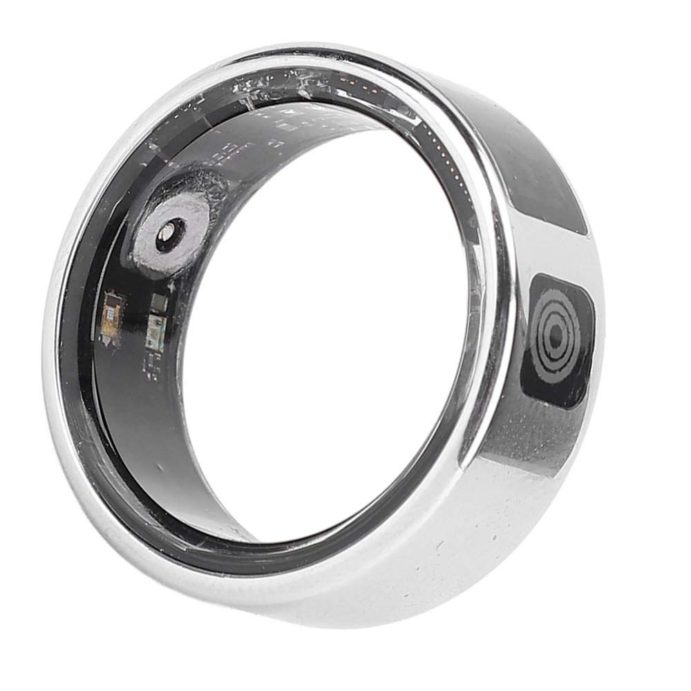Smart Rings Fitness Tracker, Silver IP68 Water Proof Touch Screen Smart Rings Exercise Redord Steps with Charging Bay for Men Women (Size 9)