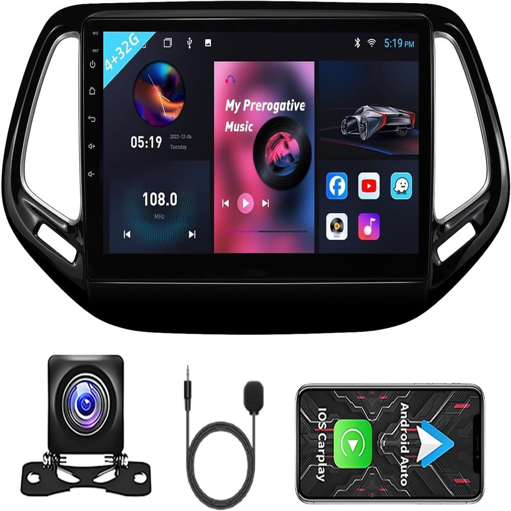 10.2 Inch Car Stereo Radio for Jeep Compass 2017-2020 Touchscreen with Wireless CarPlay Android Auto,[4GRAM 32GROM] Android 13 Player Radio with Bluetooth,5GWiFi,SWC,Mirror Link, GPS
