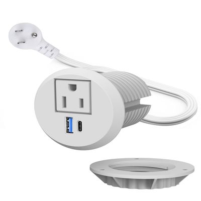 Desktop Power Grommet 2inch with PD 20W Fast Charging USB C Port,QC3.0 USB-A Port ETL Listed Conference Recessed Power Outlet Grommet for Office Home Nightstand Kitcheng,6ft Extension Cord (White)