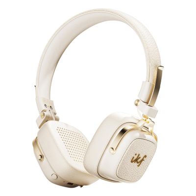 iKF E2 Bluetooth On-Ear Headphones, Wireless Foldable Headset with 90H Playtime, 40mm Drivers, Deep Bass, 3D Spatial Sound, Built-in Mic (Offwhite)