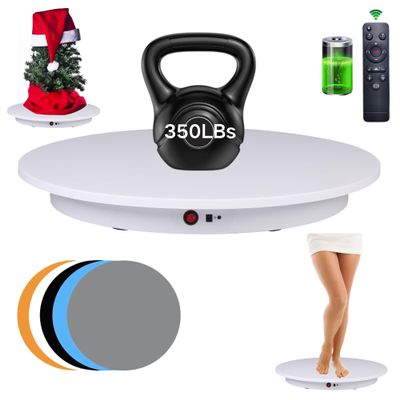 JAYEGT Motorized Rotating Display Stand350Lbs Load 360 Degree Electric Rotating Turntable for Photography Products DisplayLive Show,Remote Control +5 Colors Backgrounds (White/23.6Inch /Rechargeable)
