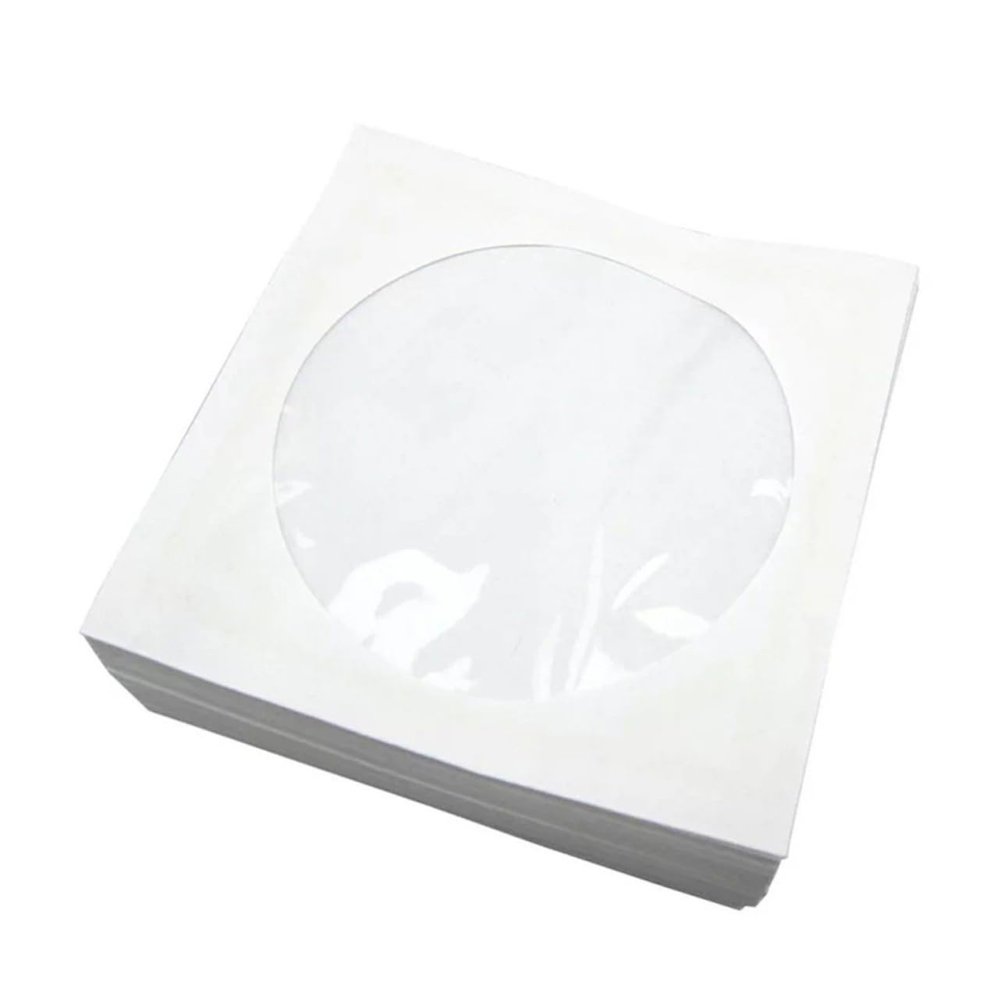KALLORY 100 Pcs CD DVD Storage Bags Portable Paper Cases for Home and Travel White Self-Sealing CD Wallet Window for Easy Access and Organization